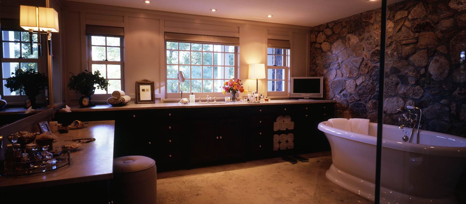 Lake Cottage - Master Bathroom with Freestanding Bathtub and Large Vanity